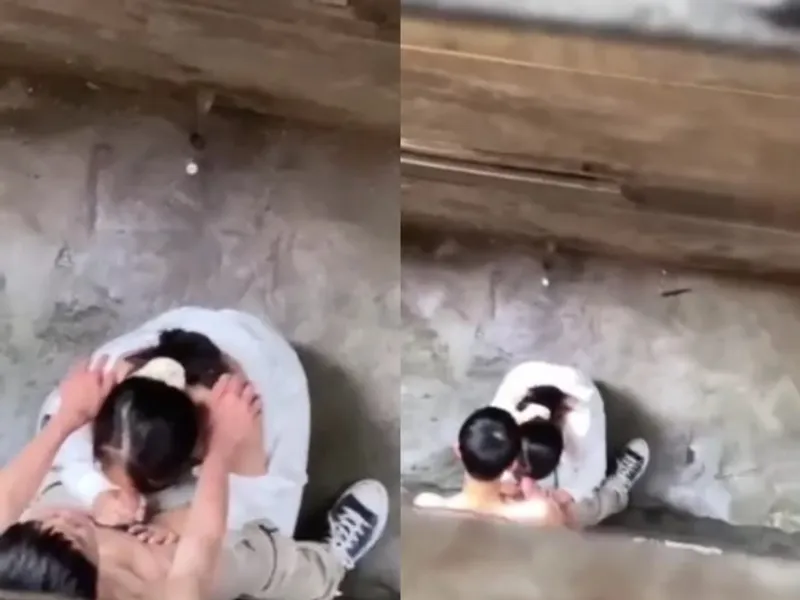 Quay lén nữ sinh liếm buồi anh người yêu ở khe nhà